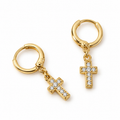 PM096G - Gold Cross Sparkle Huggie Minđuše od hirurškog čelika