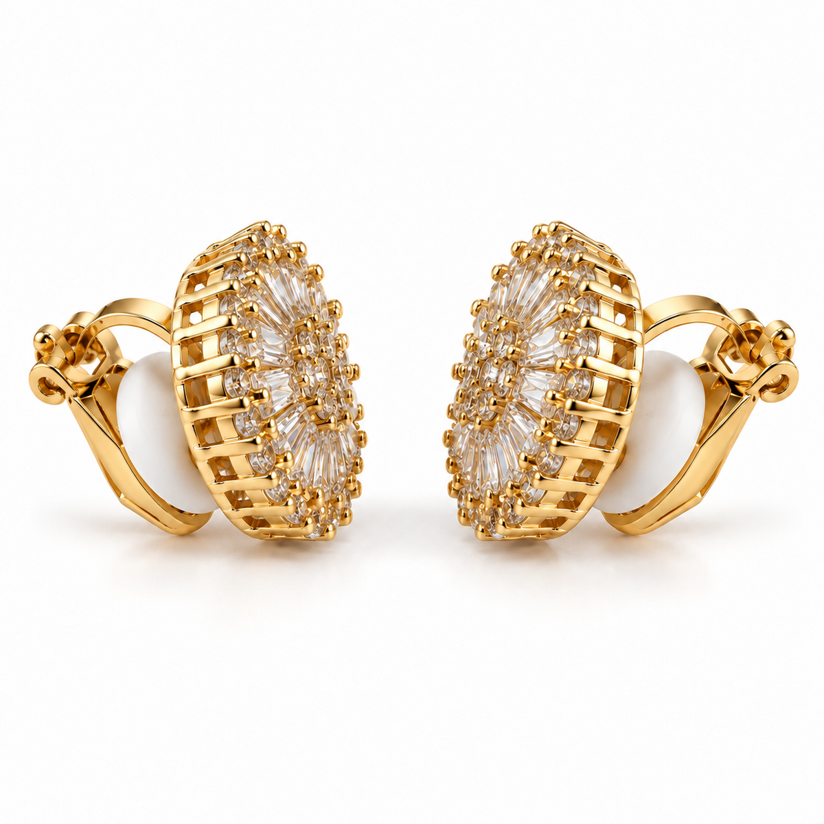 PM097G - Gold Floral Sparkle Clip-On Minđuše za nebušene uši od hirurškog čelika