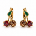 PM098G - Gold Double Cherry Color Huggie Minđuše od hirurškog čelika