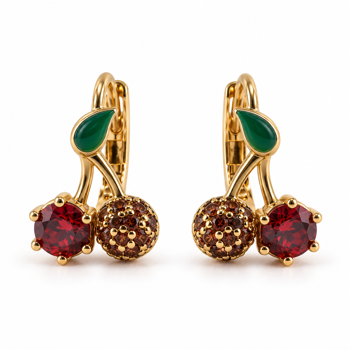 PM098G - Gold Double Cherry Color Huggie Minđuše od hirurškog čelika