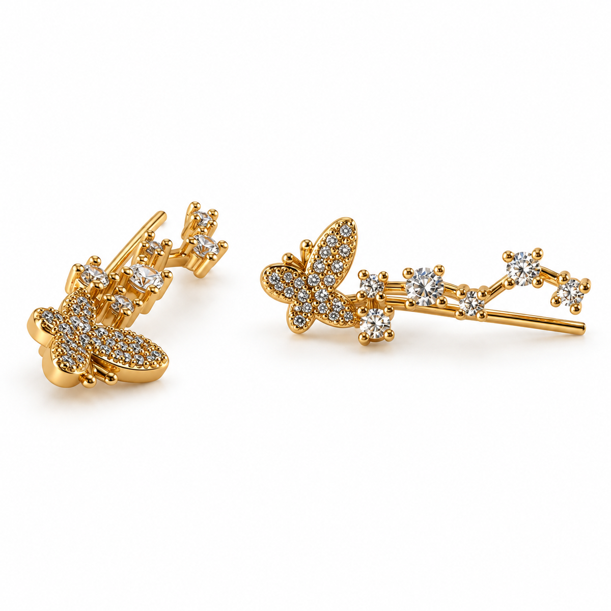 PM100 - Gold Butterfly Sparkle Ear Climber Minđuše od hirurškog čelika