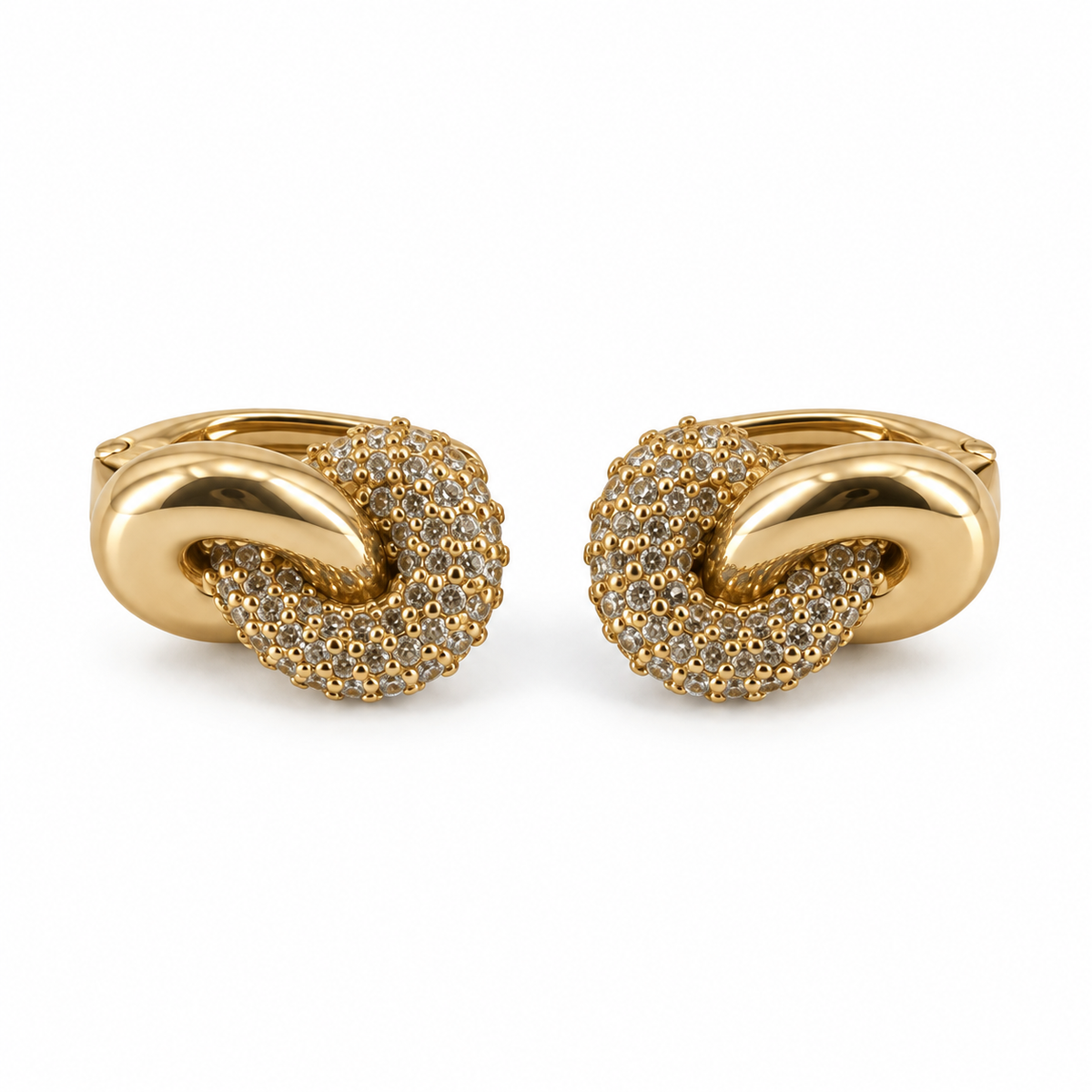 PM107G - Gold Pavé Interlocking Link Huggie Minđuše od hirurškog čelika
