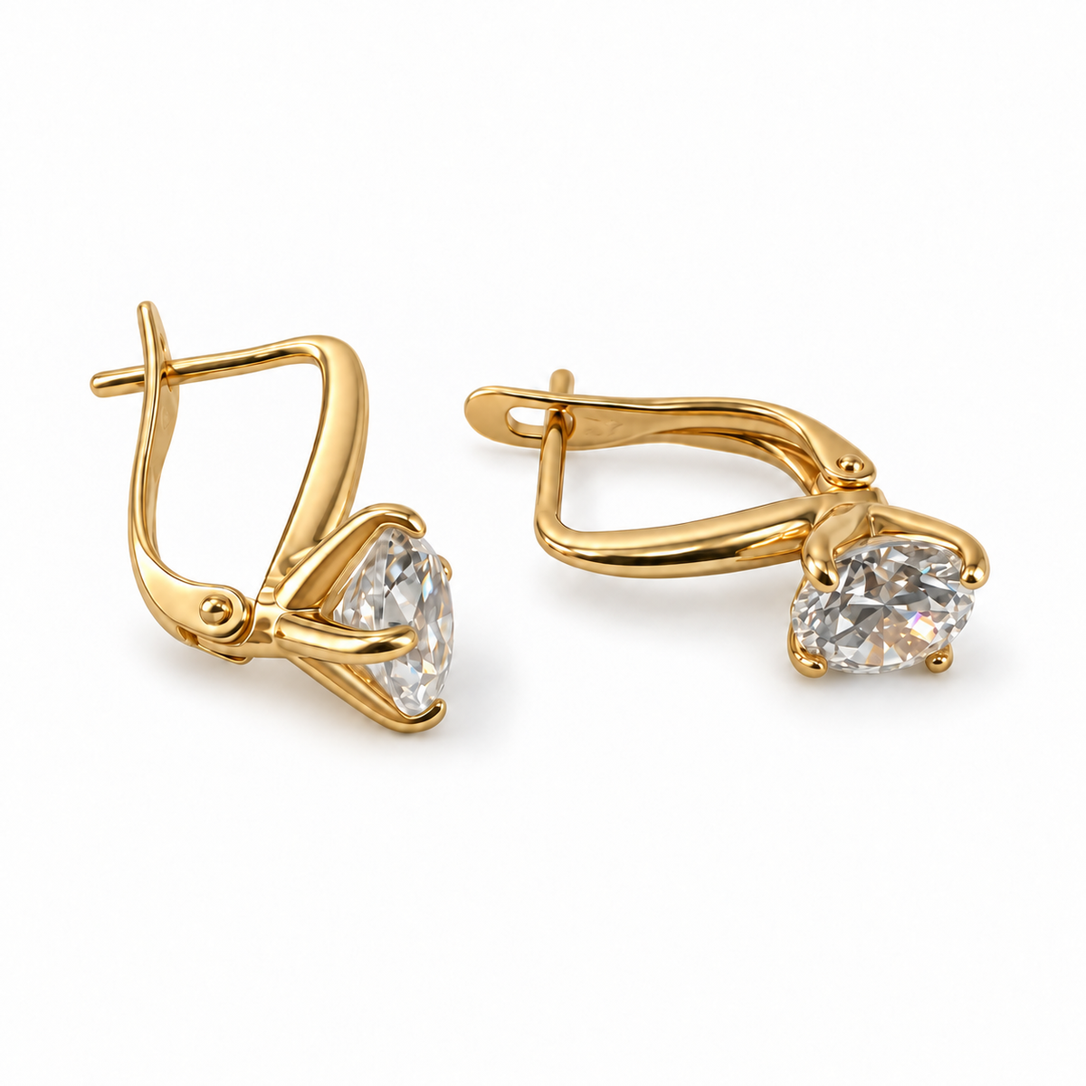 PM109G - Gold Round Solitaire CZ Leverback Minđuše od hirurškog čelika