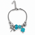 PN045 - Silver Turquoise Clover Dragonfly Charm Snake Chain Narukvica od hirurškog čelika