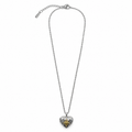 PO061 - Silver Gold Starburst Heart Locket Ogrlica od hirurškog čelika