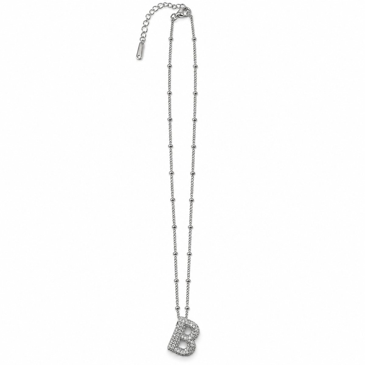 PO062 - Silver Pavé Letter B Ball Station Ogrlica od hirurškog čelika