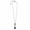 PO064 - Silver Triple Clover Black Pavé Drop Ogrlica od hirurškog čelika