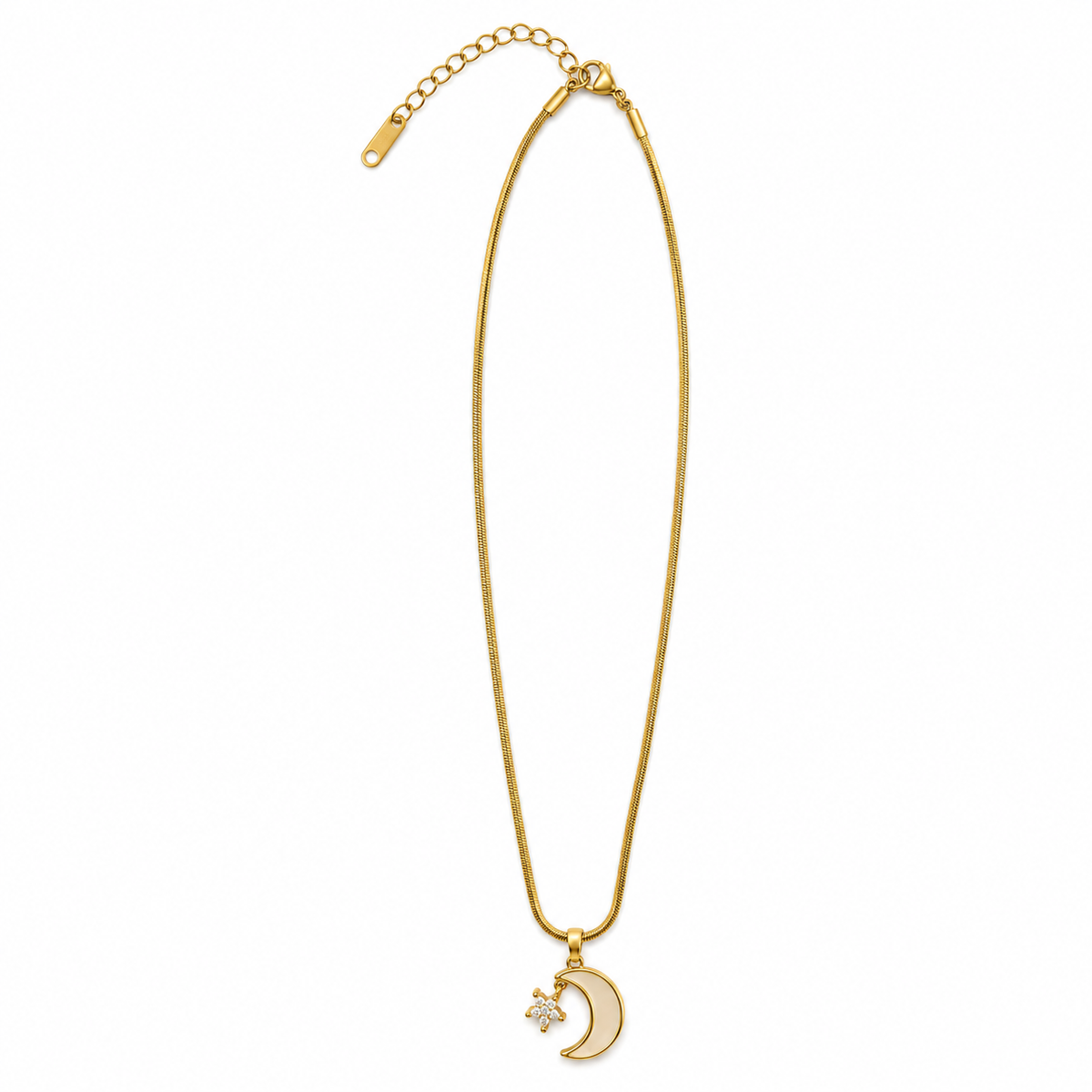 PO019G - Gold MOP Crescent Star Charm Snake Chain Ogrlica od hirurškog čelika