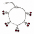 PN039 - Silver Red CZ Five Cherry Charm Narukvica od hirurškog čelika