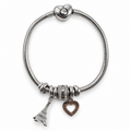 PN044 - Silver Eiffel Tower Heart Charm Snake Chain Narukvica od hirurškog čelika