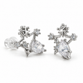 PM191 - Silver Celestial Star Pear-Cut Cluster Stud Minđuše od hirurškog čelika, srebrne minđuše sa metalnim zvezdama, krupnim prozirnim kamenjem u obliku suze i sitnim svetlucavim kamenčićima na beloj pozadini
