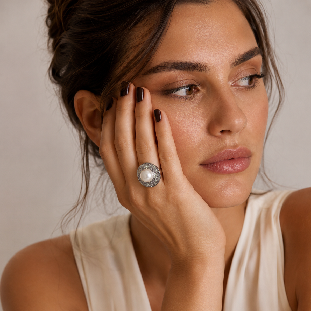 PP005 – Silver White Pearl Statement Prsten