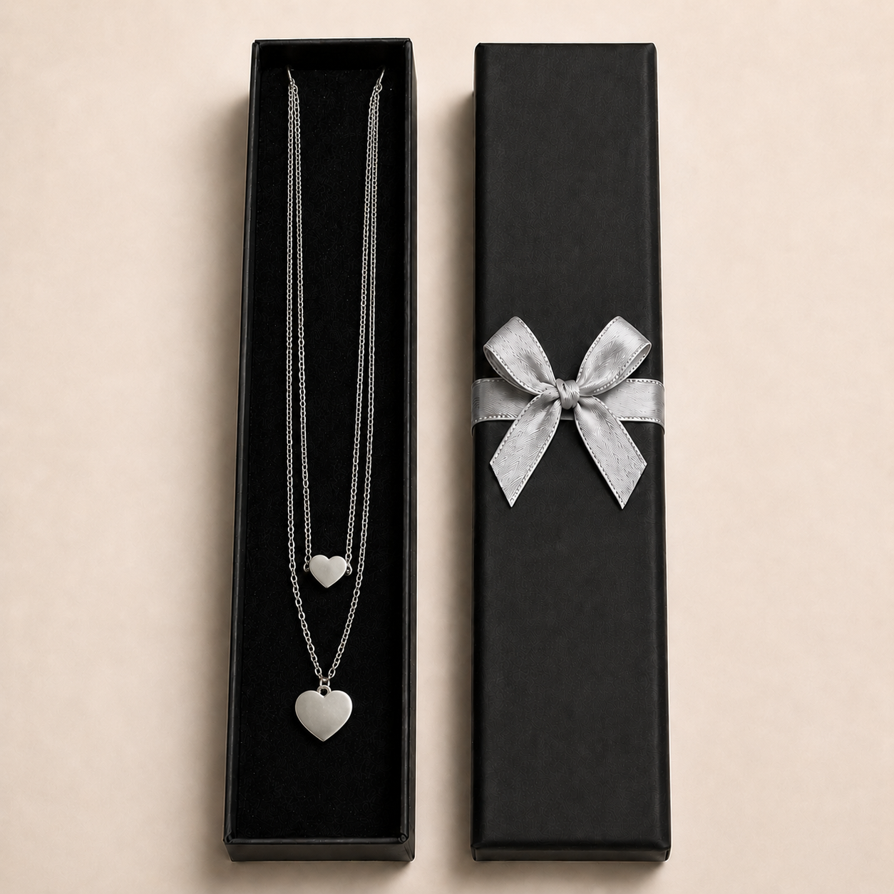PO044 – Silver Double Layer Heart Pendant Ogrlica