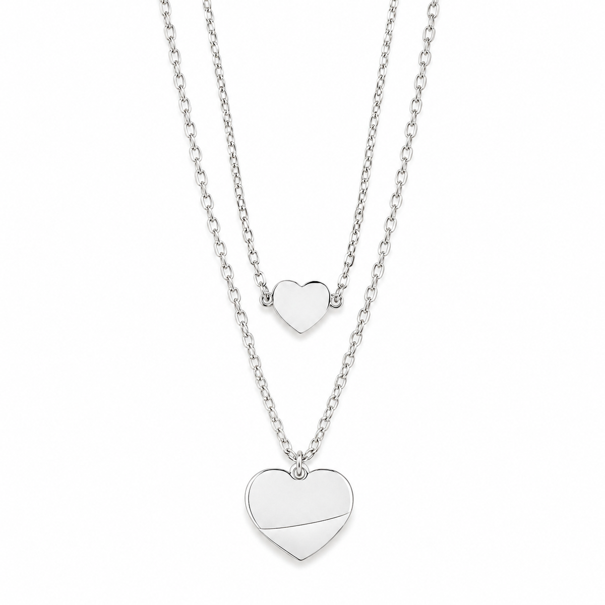 PO044 – Silver Double Layer Heart Pendant Ogrlica