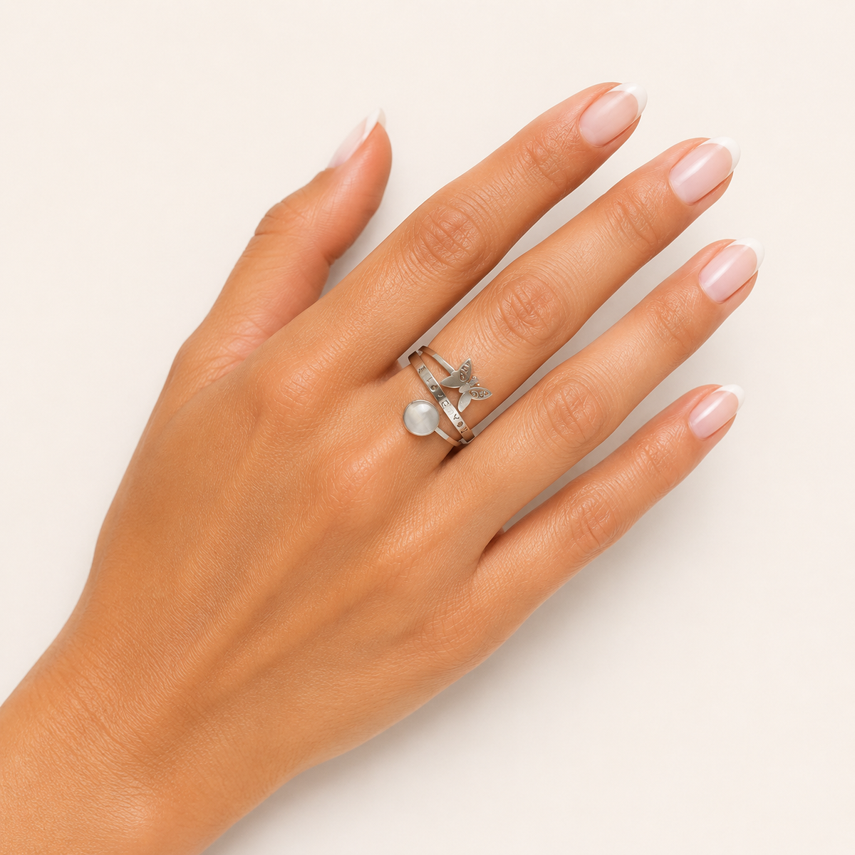 PP018 – Silver Butterfly I Love You Spiral Open Prsten