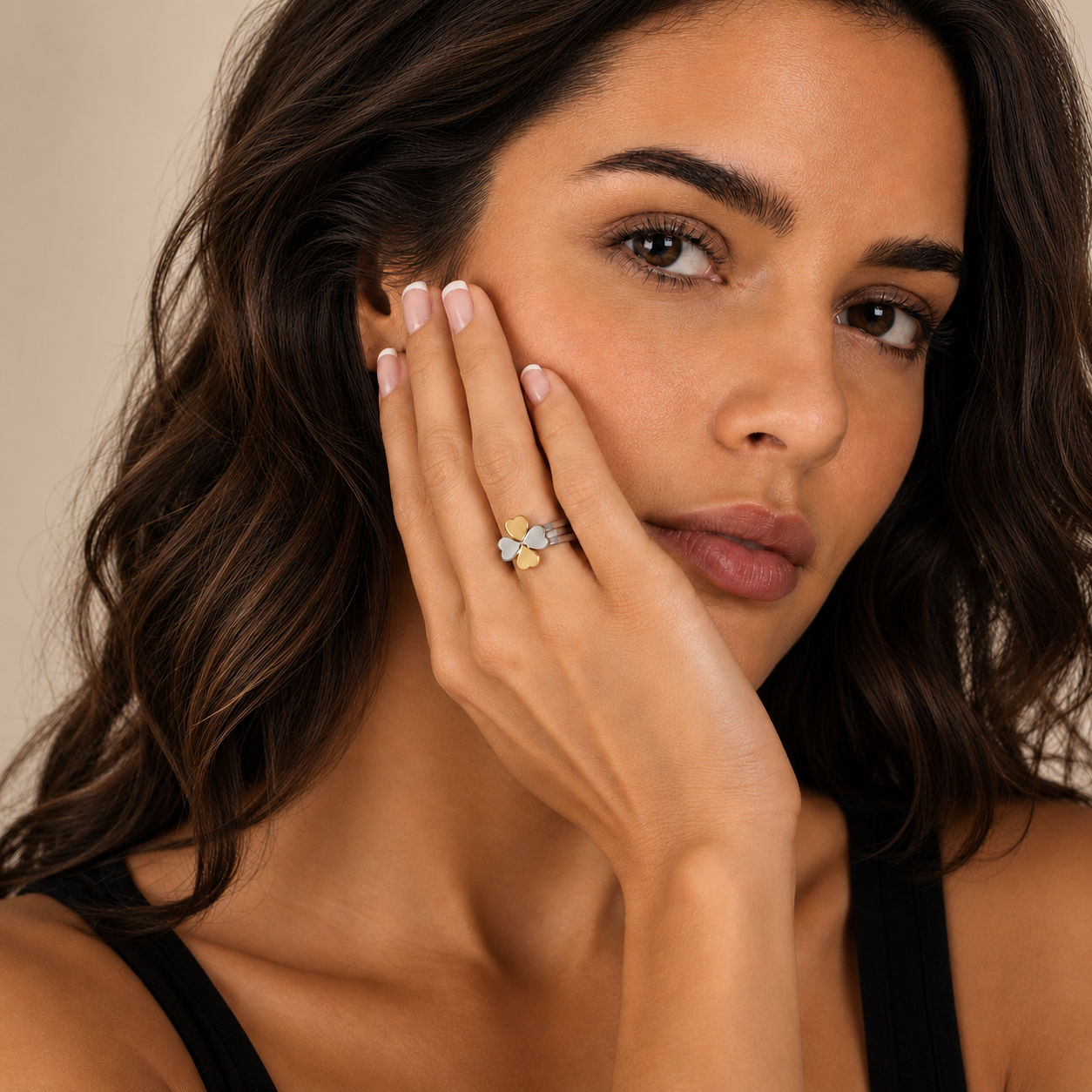 PP020 – Silver Gold Rose Gold Heart Stack Prsten Set