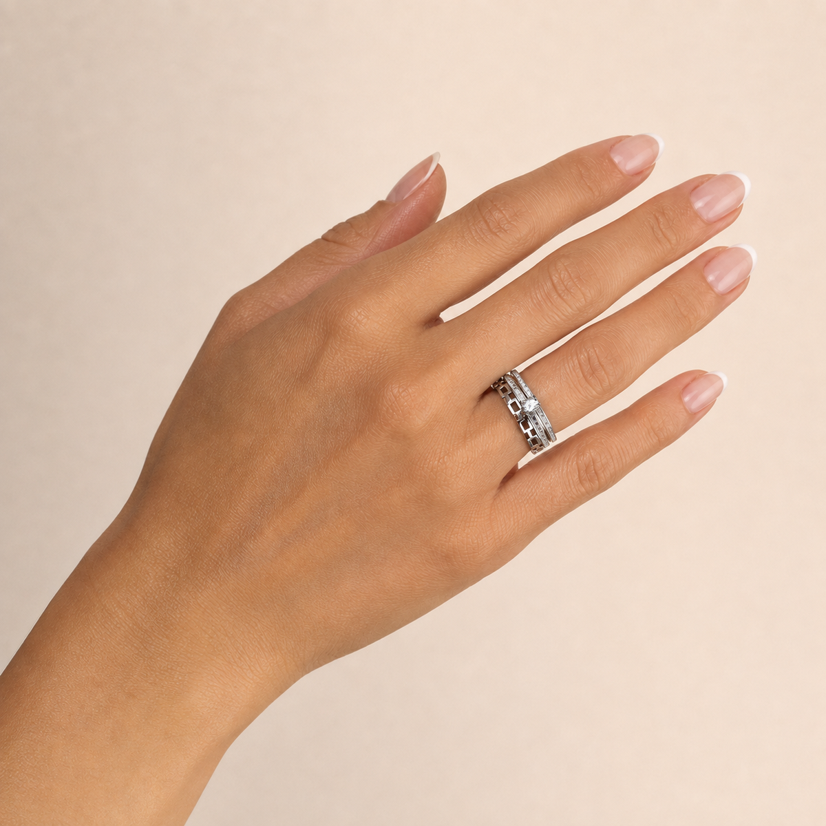 PP025 – Silver Triple Solitaire Stack Prsten Set