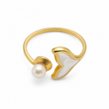 PP012G – Gold Pearl Whale Tail Sedef Bypass Prsten