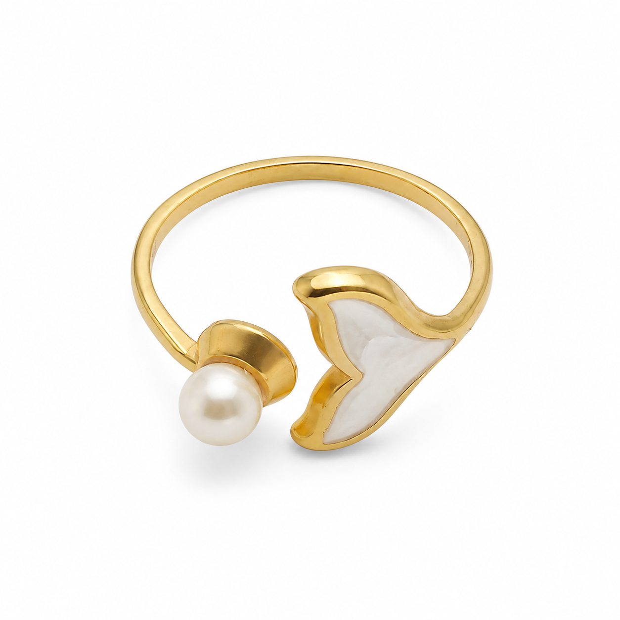 PP012G – Gold Pearl Whale Tail Sedef Bypass Prsten