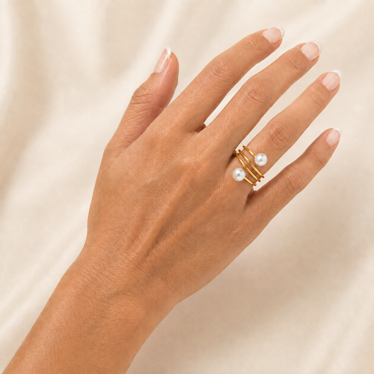 PP022G – Gold Twin Pearl Spiral Open Prsten