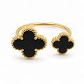 PP001G – Gold Black Twin Clover Open Prsten