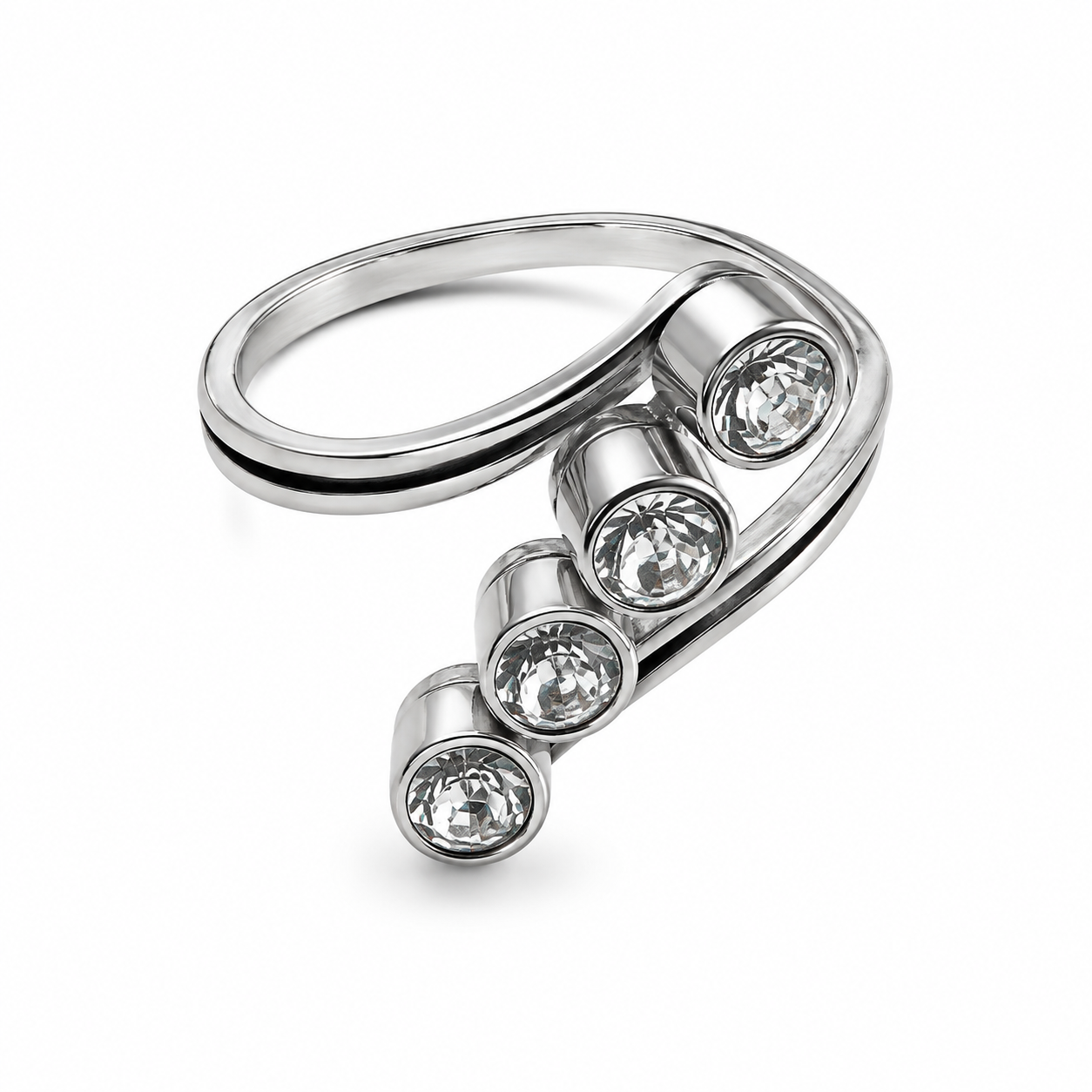 PP009 – Silver Quad Crystal Bezel Open Prsten