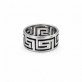 PP035 – Silver Black Greek Key Wide Band Prsten