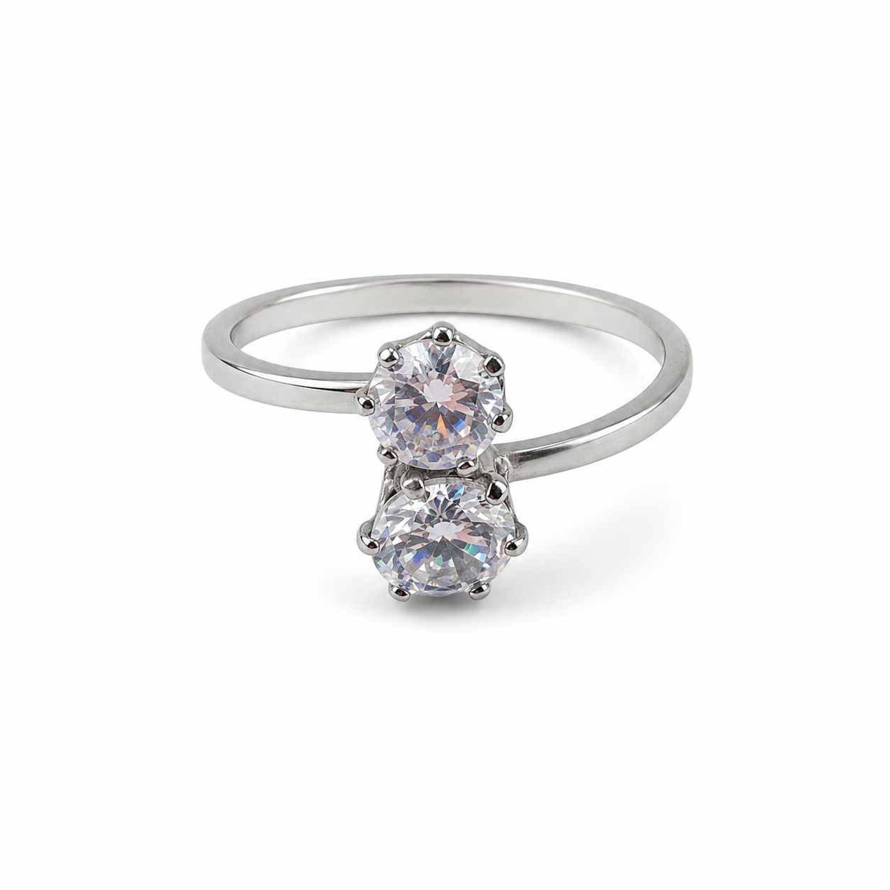 PP012 – Silver Twin Crystal Prong Prsten