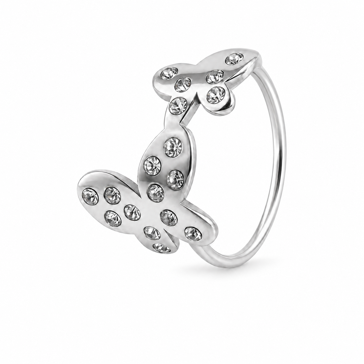 PP015 – Silver Duo Butterfly Pavé Open Prsten