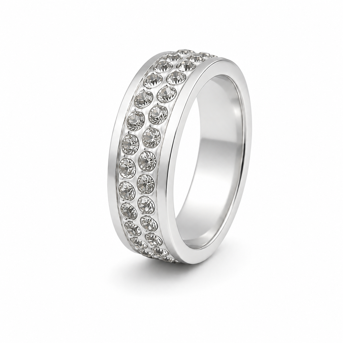 PP017 – Silver Double Row Crystal Band Prsten