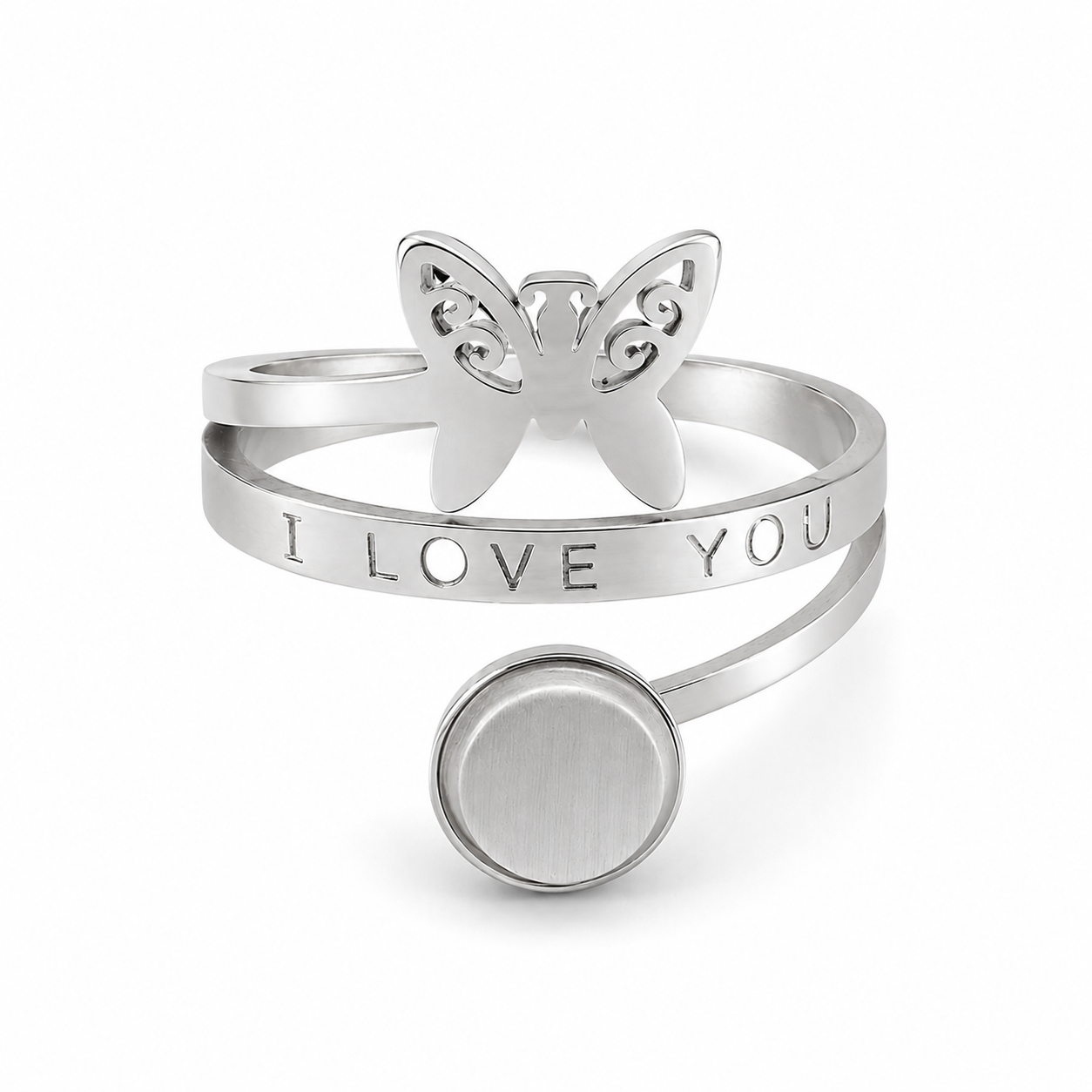 PP018 – Silver Butterfly I Love You Spiral Open Prsten