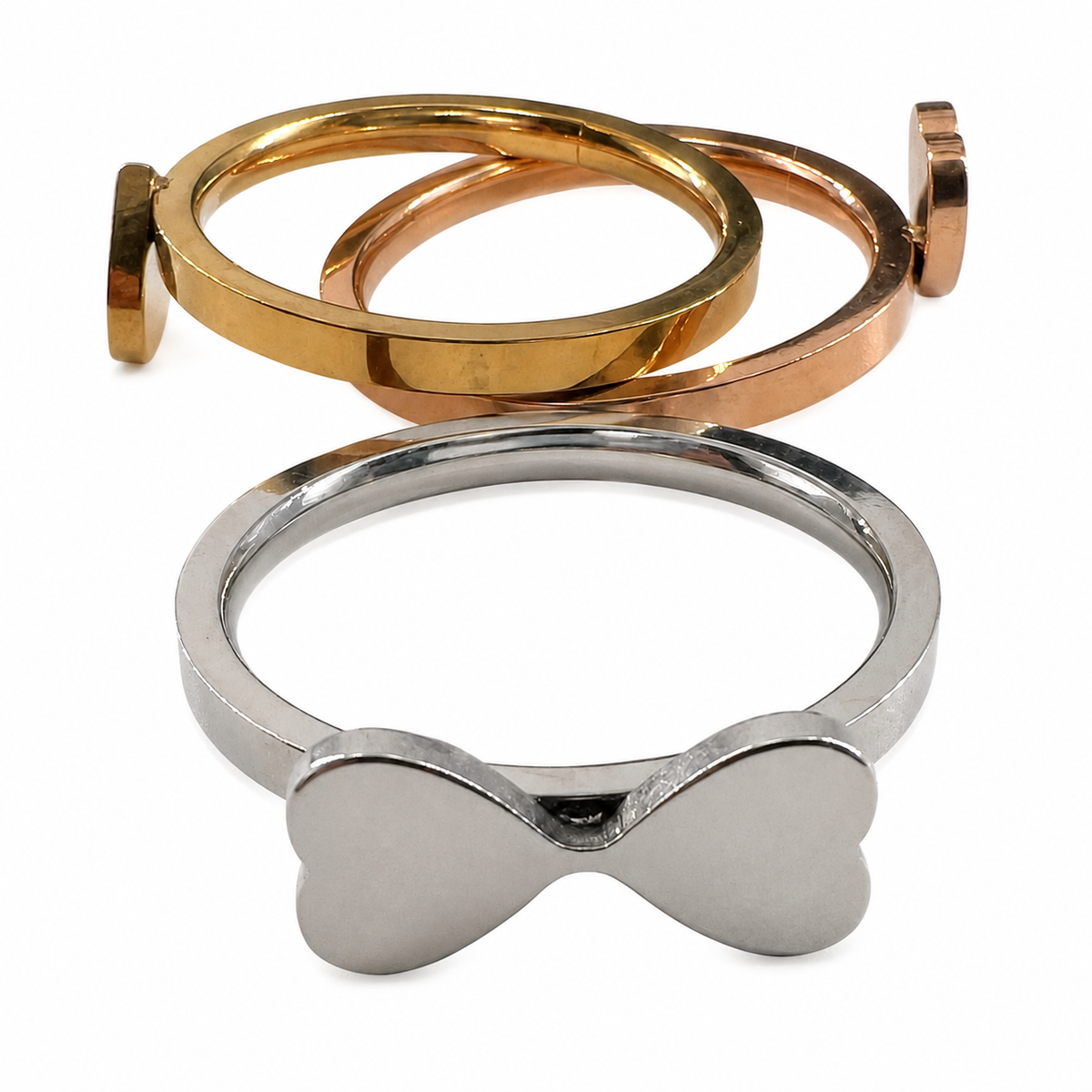 PP020 – Silver Gold Rose Gold Heart Stack Prsten Set