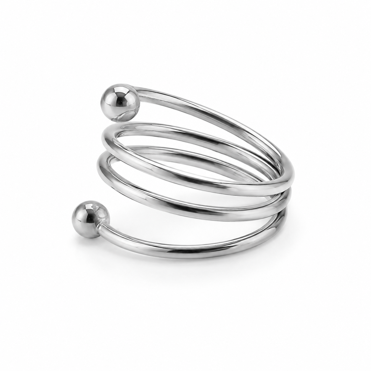 PP021 – Silver Multi-Spiral Ball Open Prsten