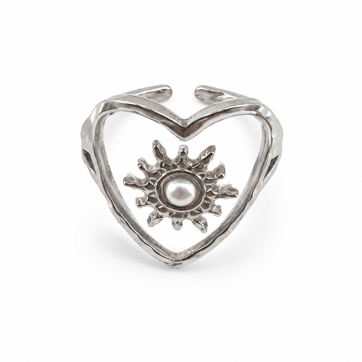 PP023 – Silver Open Heart Sun Prsten