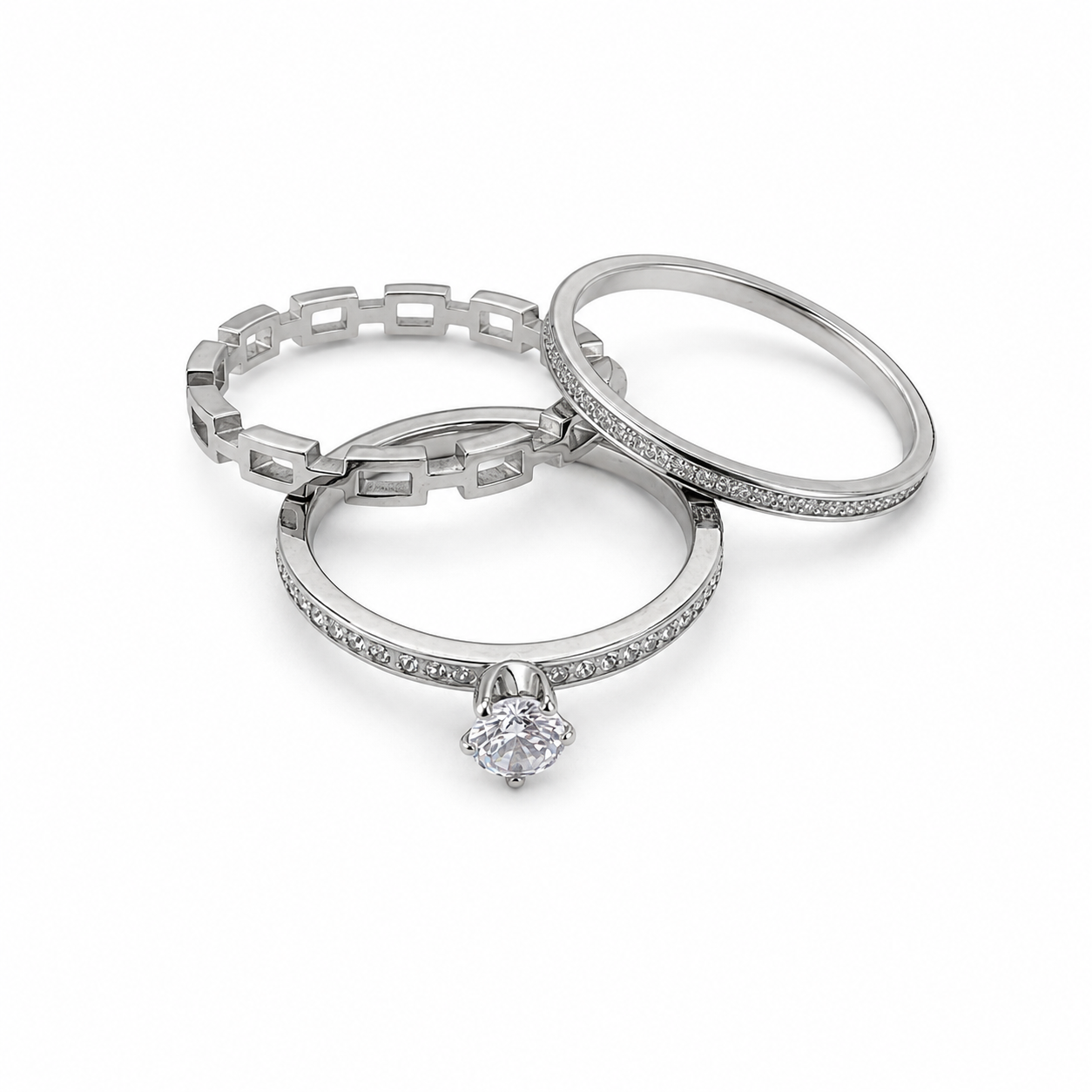 PP025 – Silver Triple Solitaire Stack Prsten Set