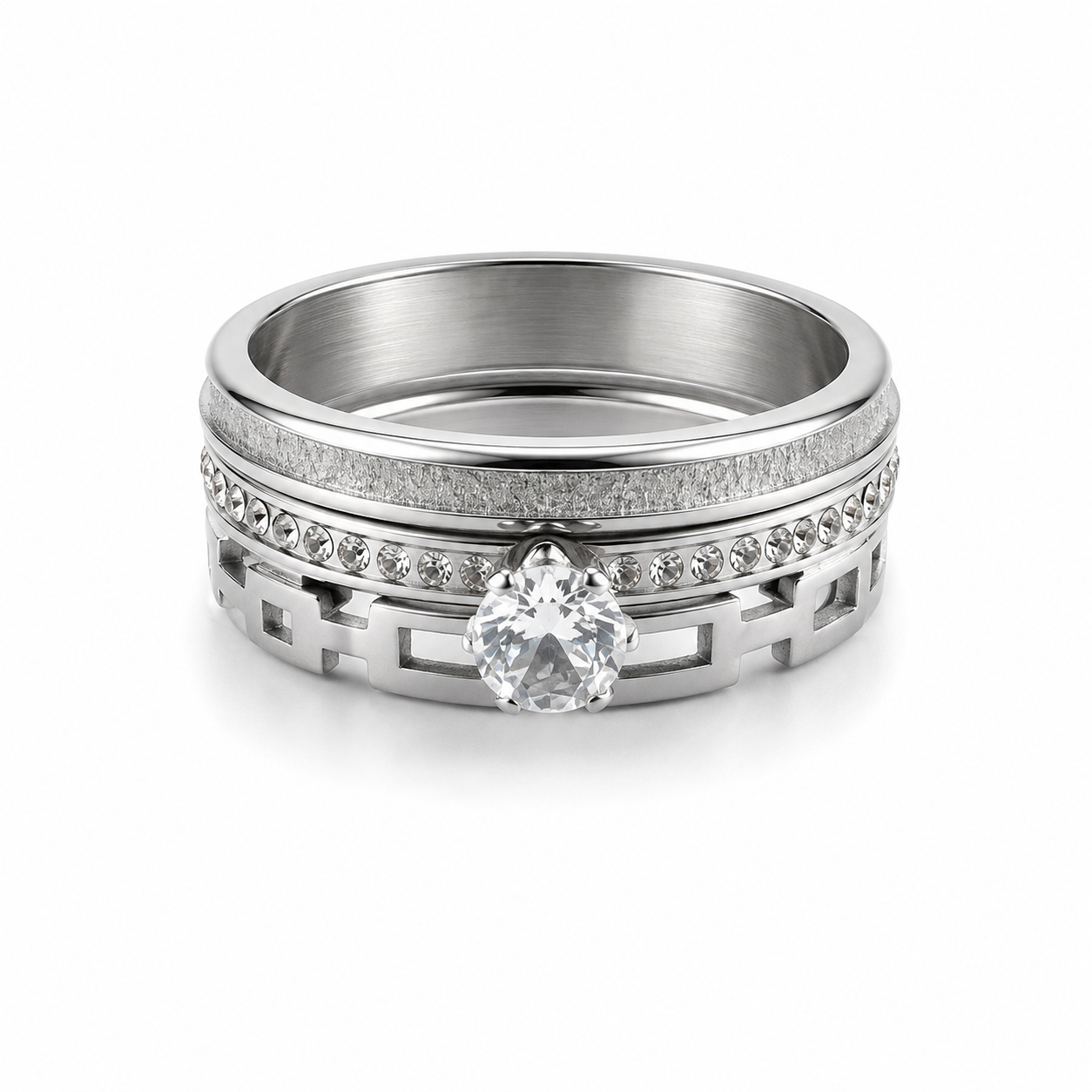 PP025 – Silver Triple Solitaire Stack Prsten Set