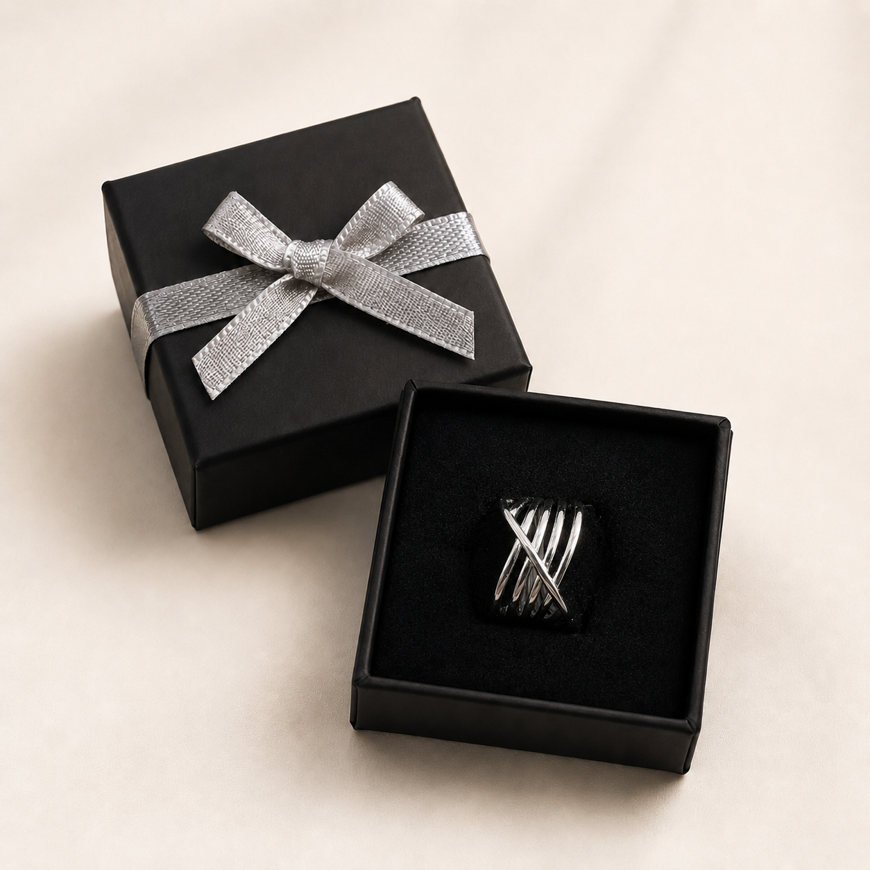 PP027 – Silver Multi-Wire Crossover Cuff Prsten