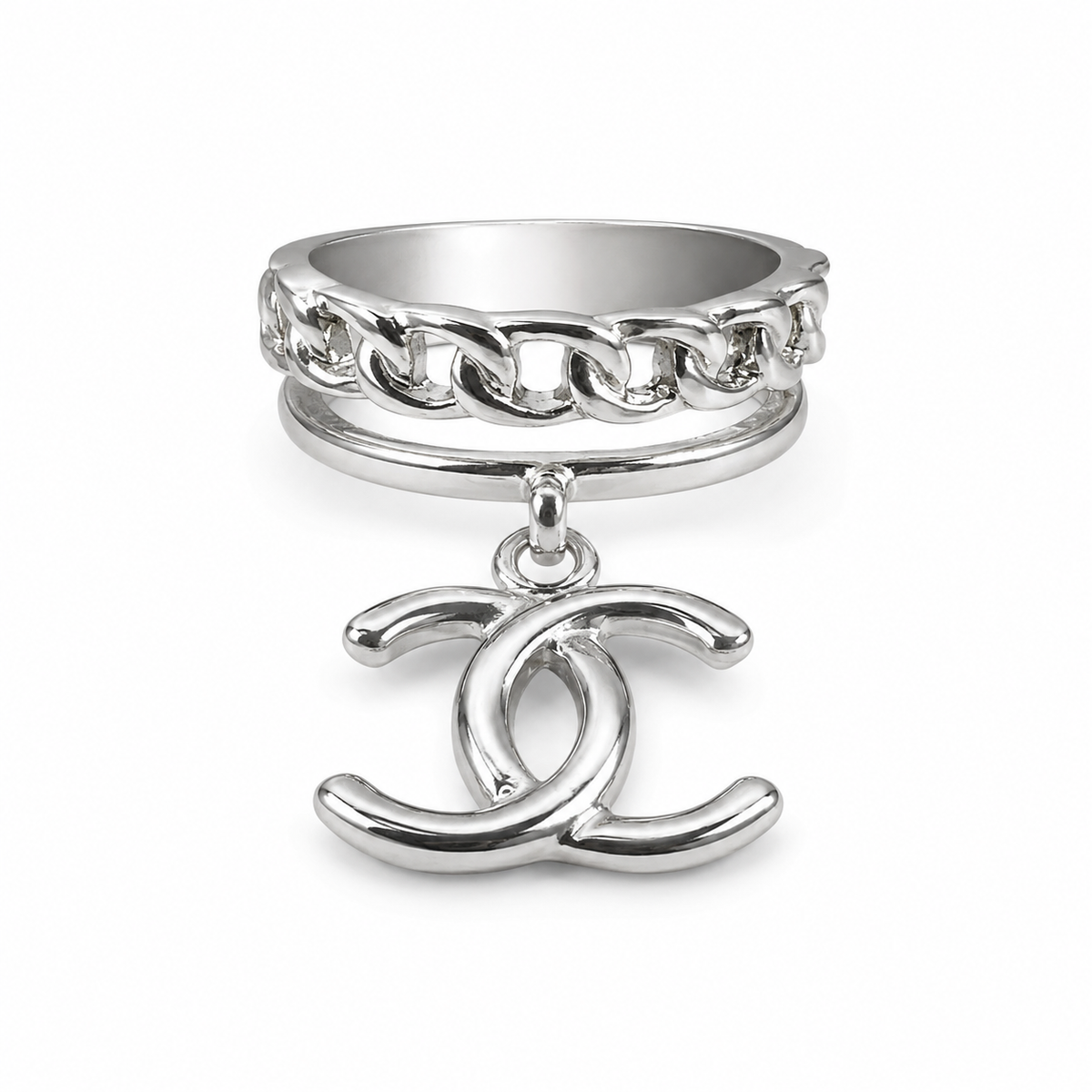 PP029 – Silver Chain Band Twin Curve Charm Prsten