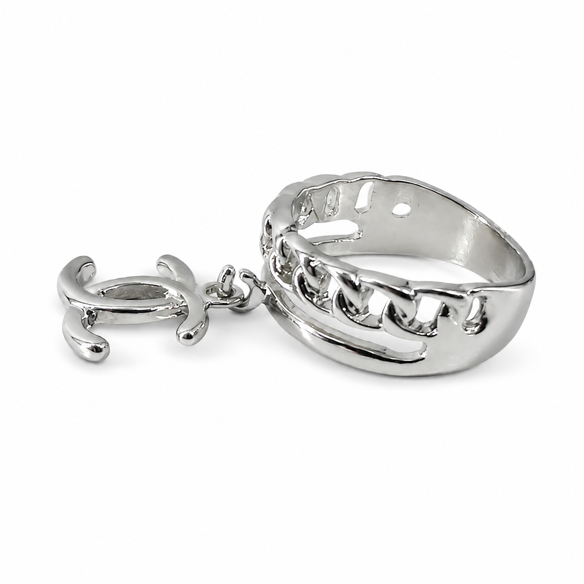 PP029 – Silver Chain Band Twin Curve Charm Prsten