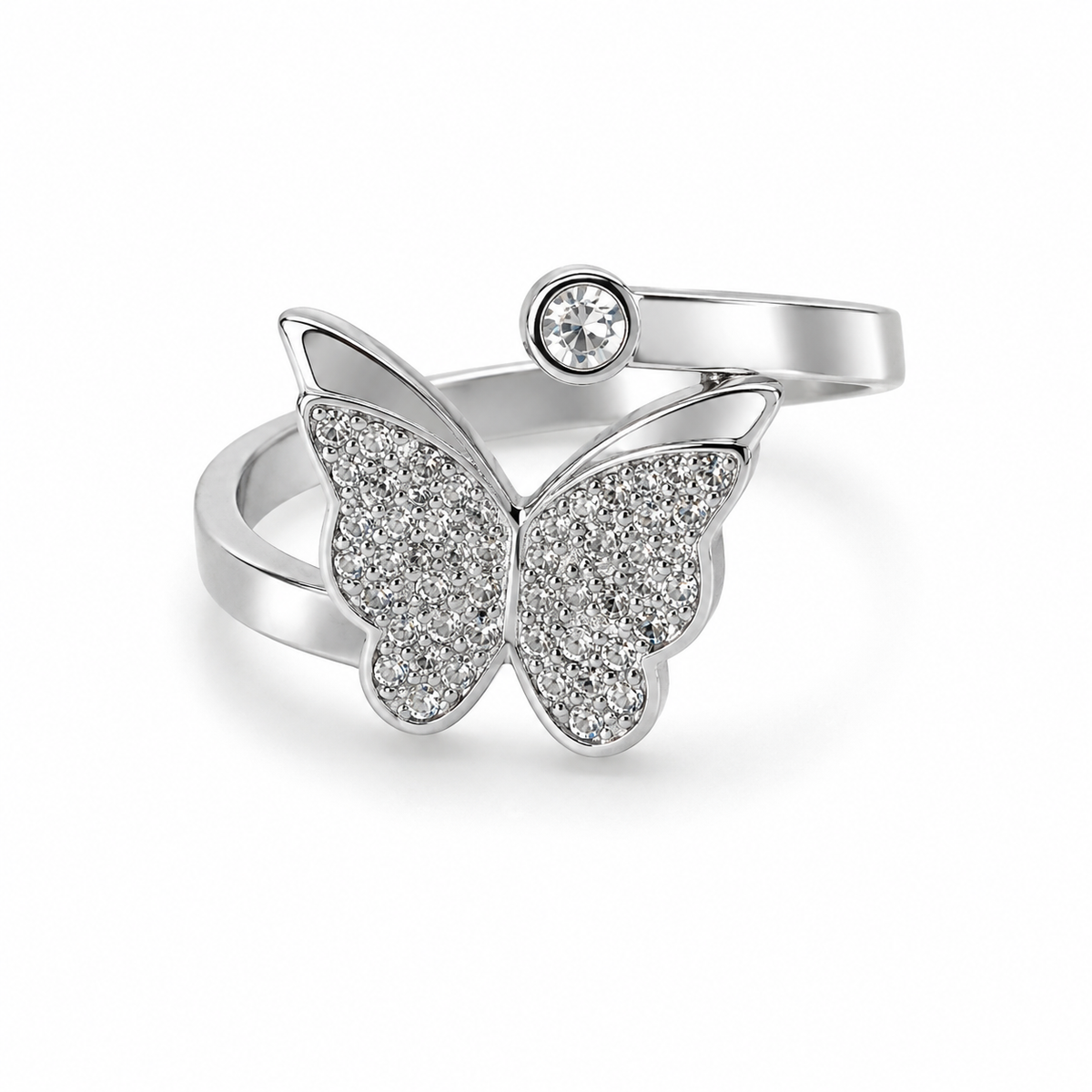 PP031 – Silver Pavé Butterfly Spiral Crystal Prsten