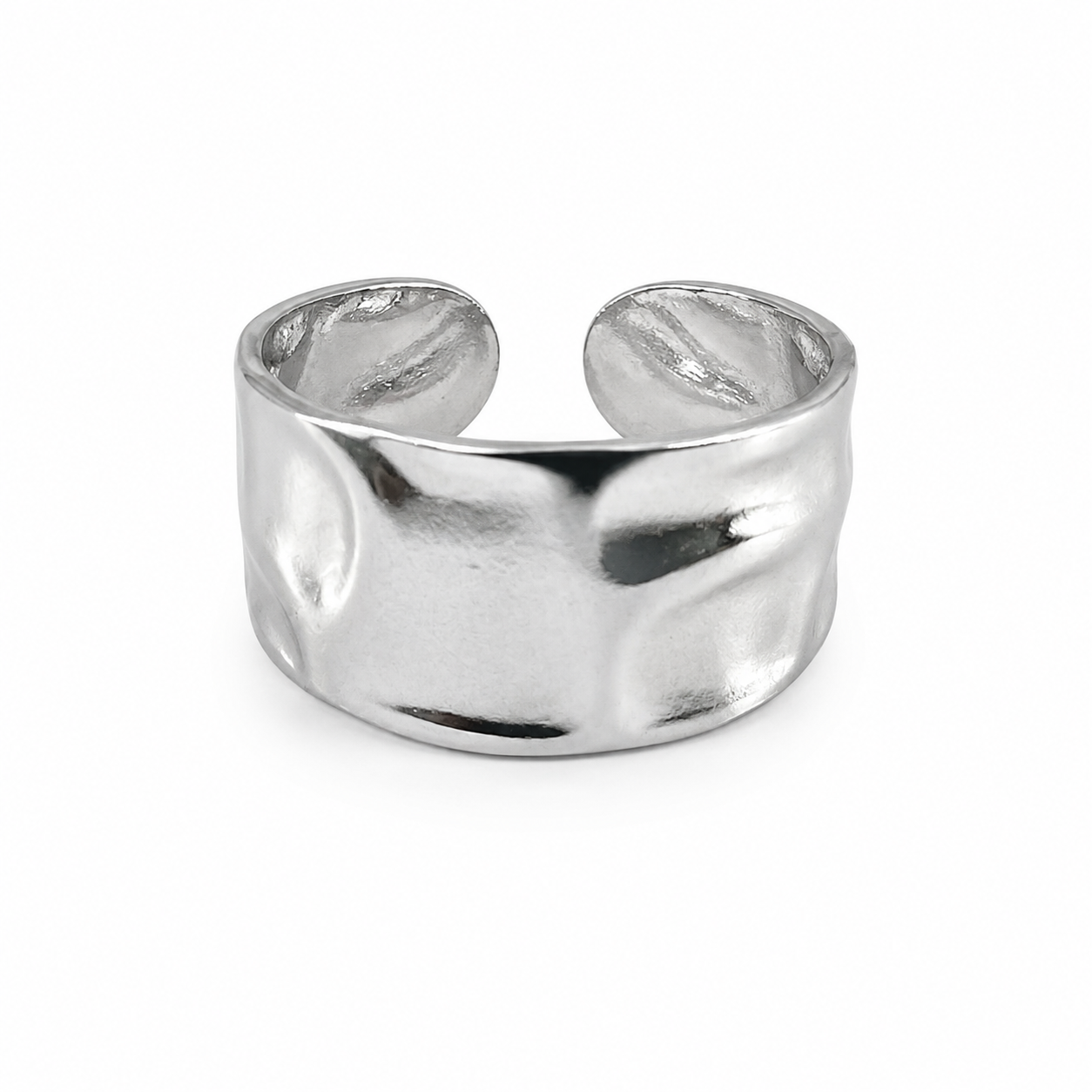 PP032 – Silver Wide Hammered Cuff Open Prsten