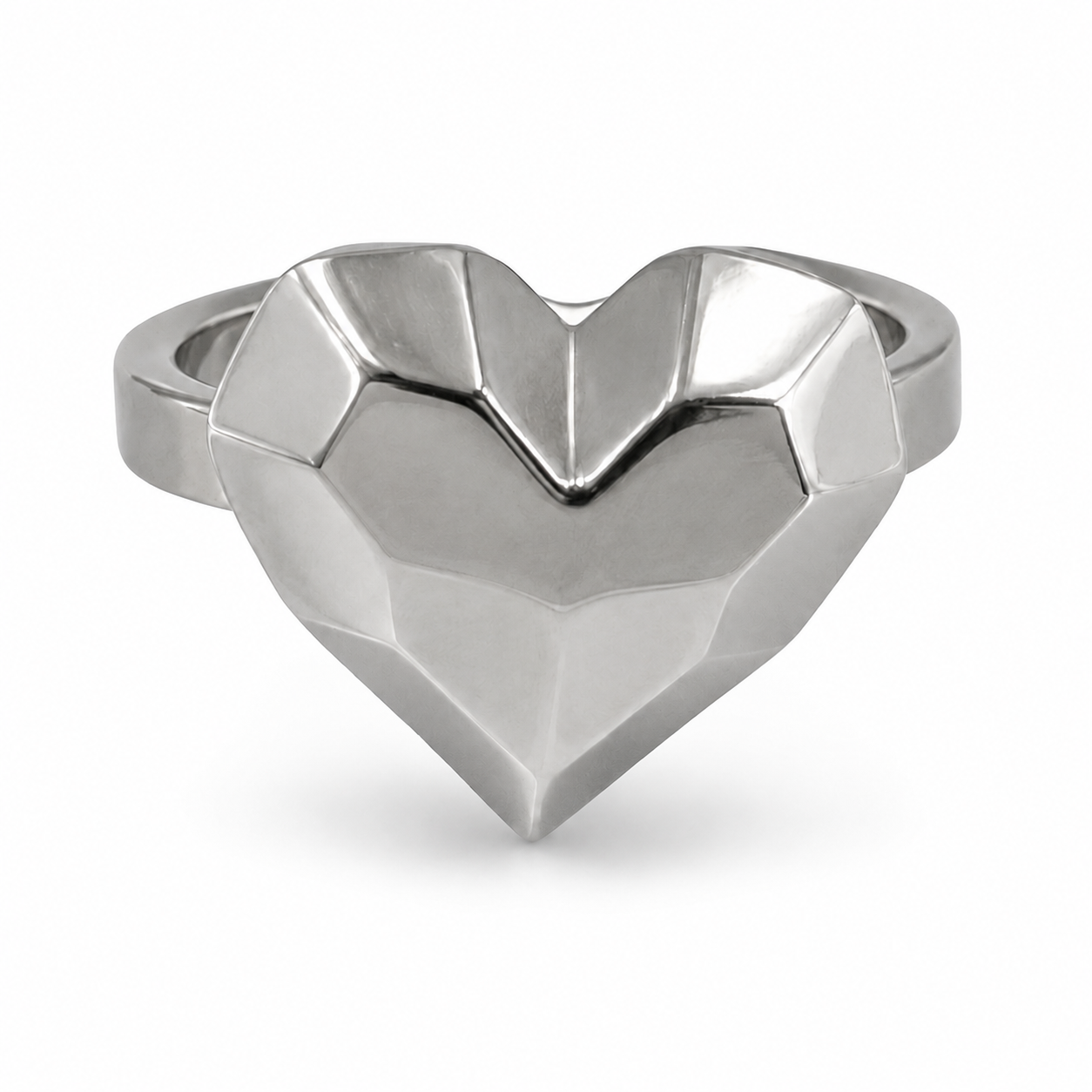 PP040 – Silver Faceted Geometric Heart Prsten