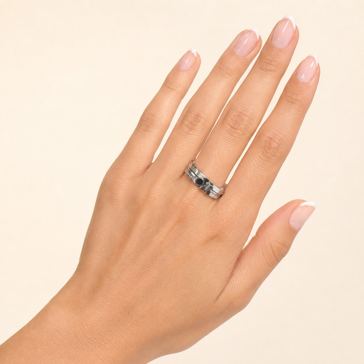 PP041 – Silver Butterfly Onyx Crystal Stacking Set 3 Prstena