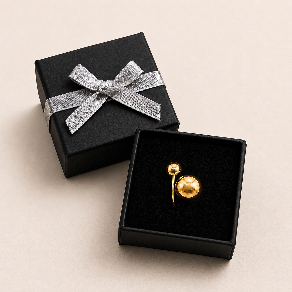 PP018G – Gold Duo Ball Bypass Open Prsten