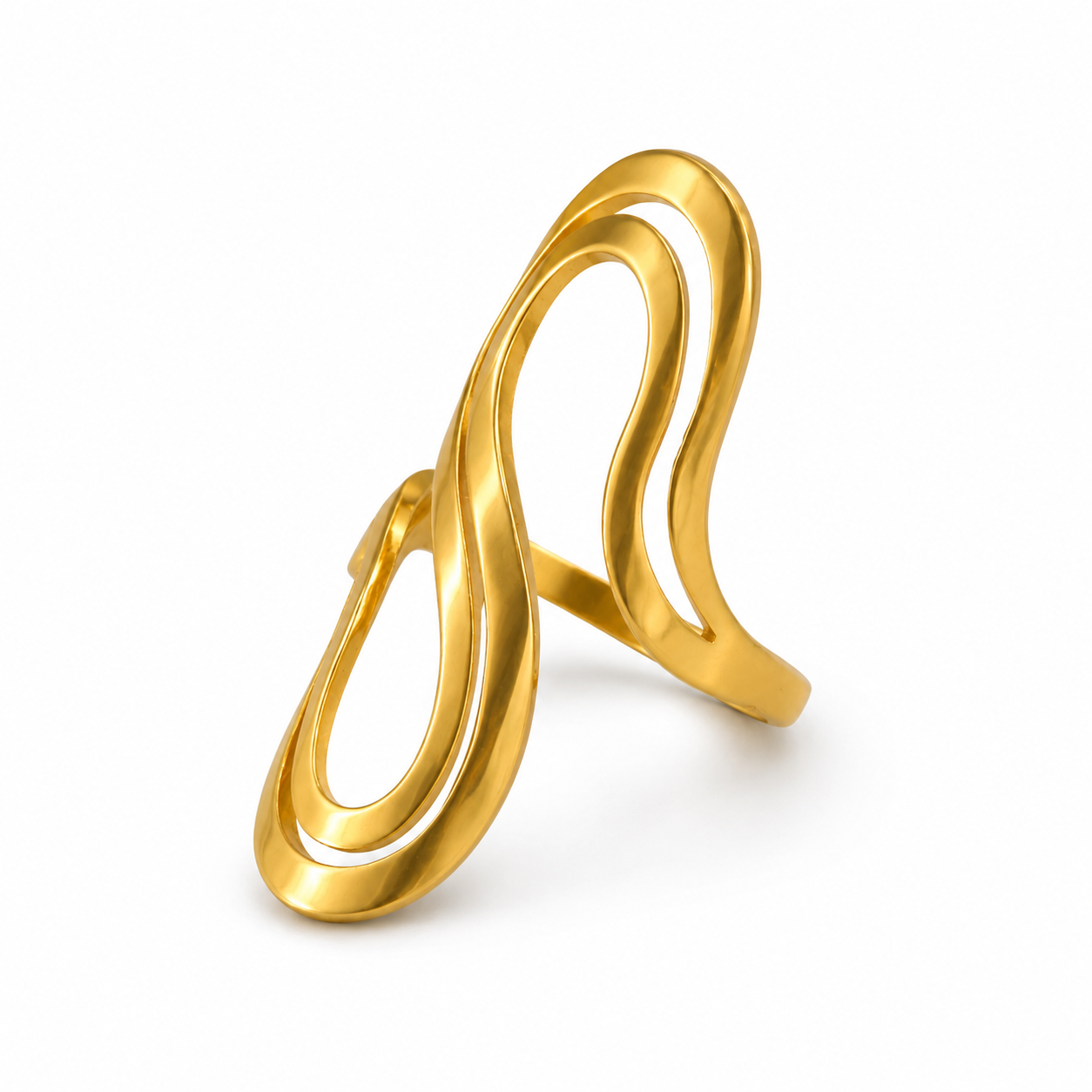 PP019G – Gold Fluid Double Loop Sculptural Prsten