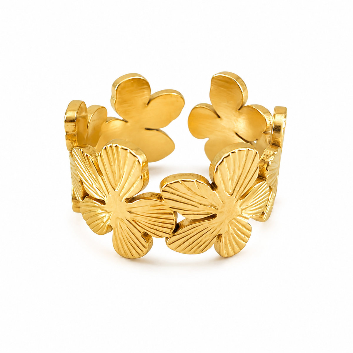 PP009G – Gold Textured Flower Eternity Band Prsten