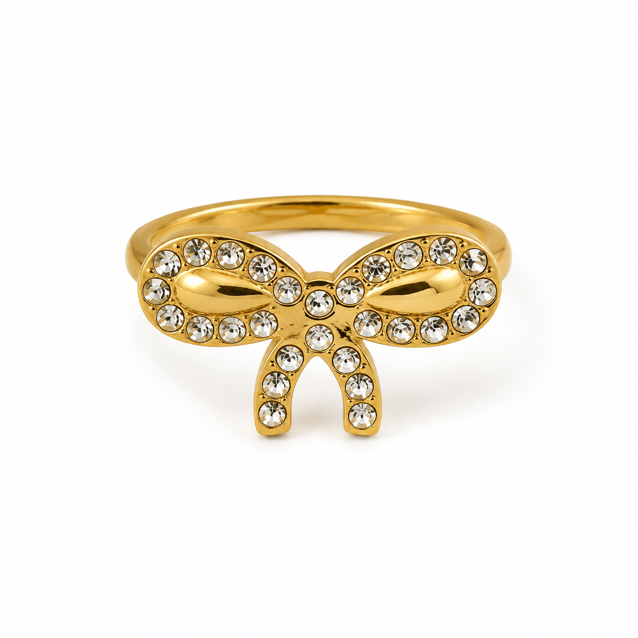 PP011G – Gold Pavé Crystal Bow Prsten