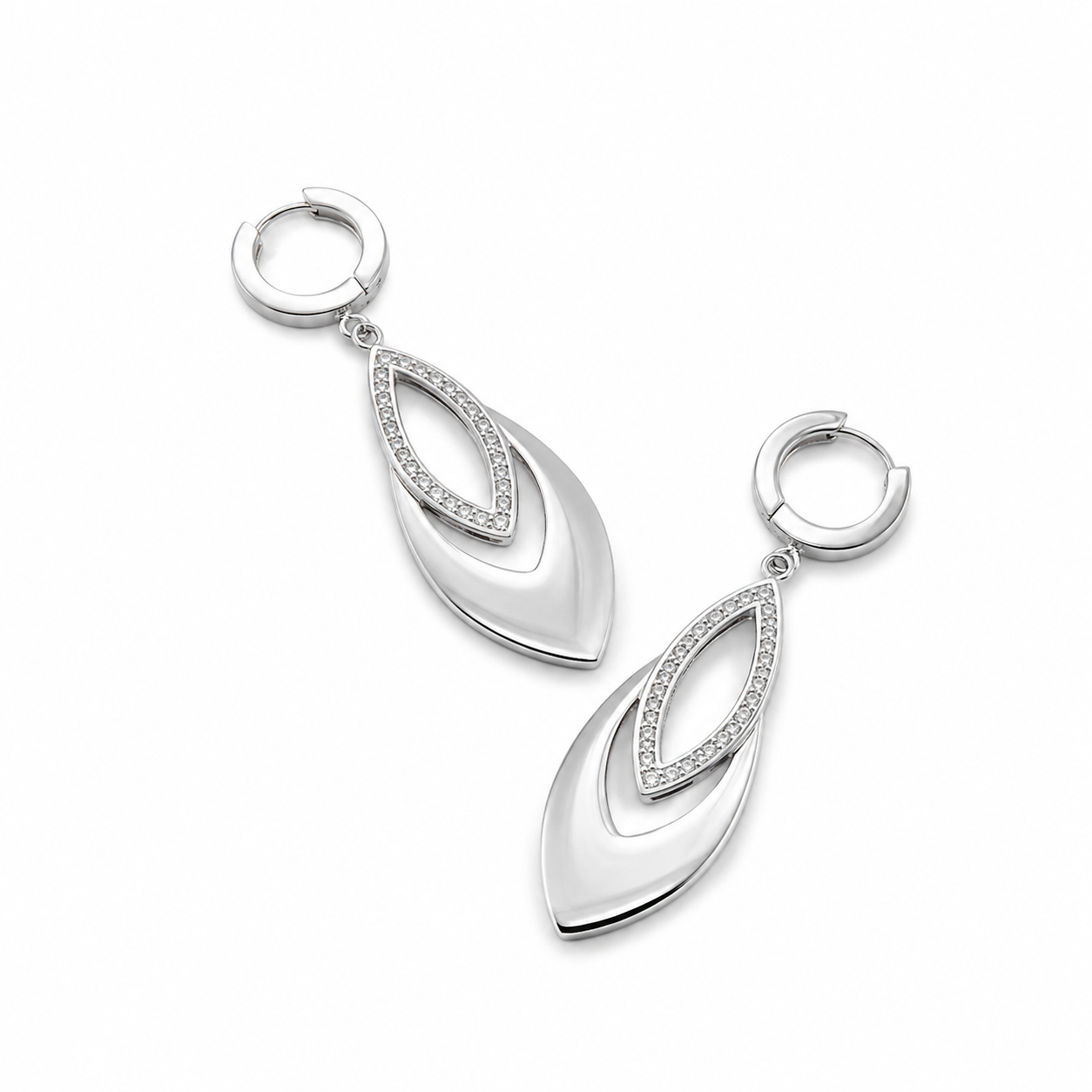 PM071 – Silver Double Marquise Pavé Drop Minđuše