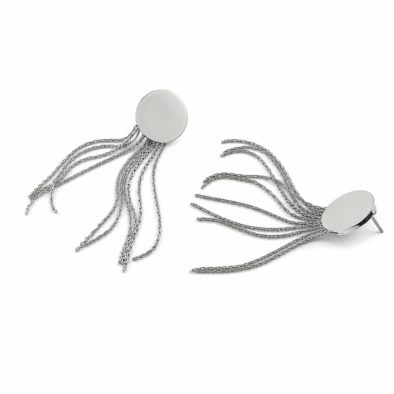 PM079 – Silver Disc Chain Fringe Minđuše