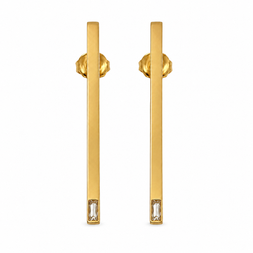 PM022G – Gold Arch Bar Single Baguette Stud Minđuše